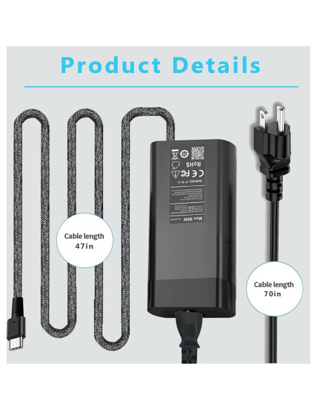 Cargador USB C 90W KUANTEN para Laptop Dell - Adaptador Rápido