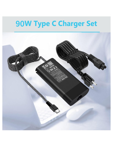 Cargador USB C 90W KUANTEN para Laptop Dell - Adaptador Rápido