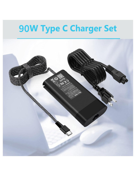 Cargador USB C 90W KUANTEN para Laptop Dell - Adaptador Rápido