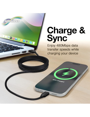 Cable USB-C BoxWave DirectSync PD 3.05m 100W Nylon Negro