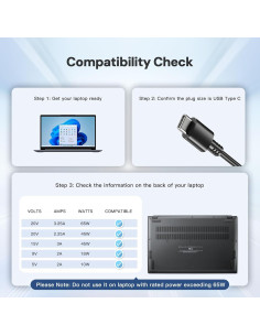 Cargador USB-C 65W DONGERDI para Acer Swift y Chromebook 2