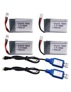 Baterías Lipo Blomiky 4 Pack 3.7V 300mAh PH2.0 para Drones