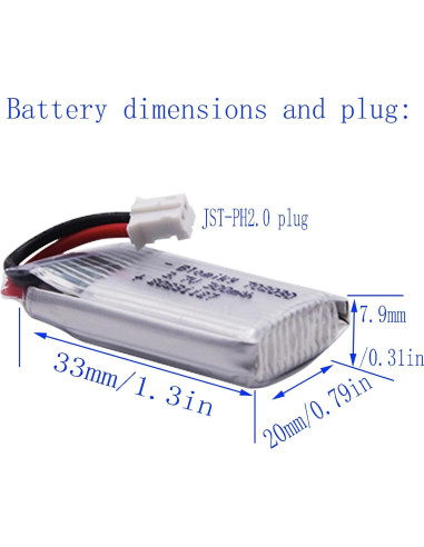 Baterías Lipo Blomiky 4 Pack 3.7V 300mAh PH2.0 para Drones