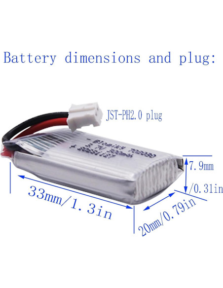 Baterías Lipo Blomiky 4 Pack 3.7V 300mAh PH2.0 para Drones
