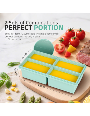 Bandejas de Congelador de Silicona Peuyeji con Tapa - 4 Compartimentos