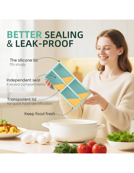 Bandejas de Congelador de Silicona Peuyeji con Tapa - 4 Compartimentos
