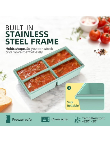 Bandejas de Congelador de Silicona Peuyeji con Tapa - 4 Compartimentos