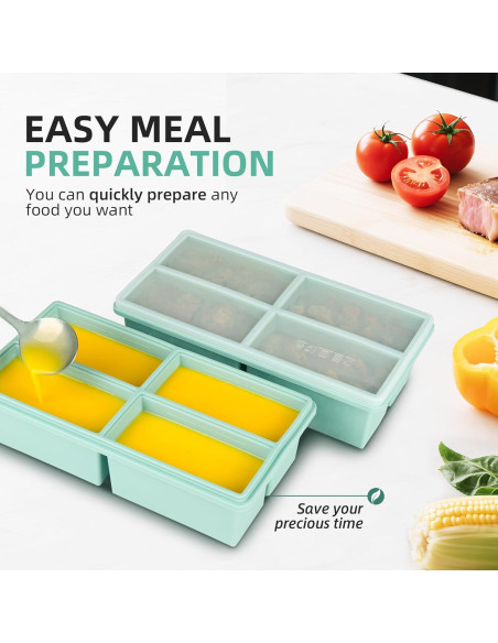 Bandejas de Congelador de Silicona Peuyeji con Tapa - 4 Compartimentos