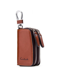 Funda de Llave de Coche CONTACTS de Cuero Marrón con Doble Cierre