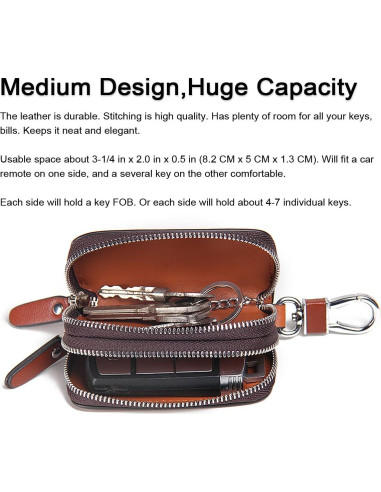 Funda de Llave de Coche CONTACTS de Cuero Marrón con Doble Cierre