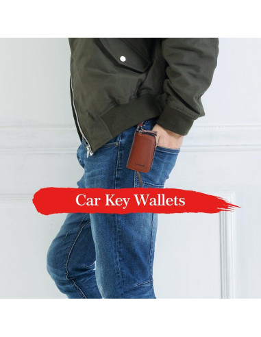 Funda de Llave de Coche CONTACTS de Cuero Marrón con Doble Cierre