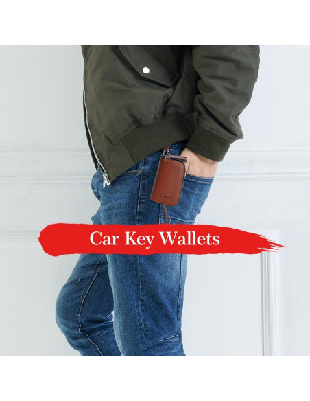 Funda de Llave de Coche CONTACTS de Cuero Marrón con Doble Cierre