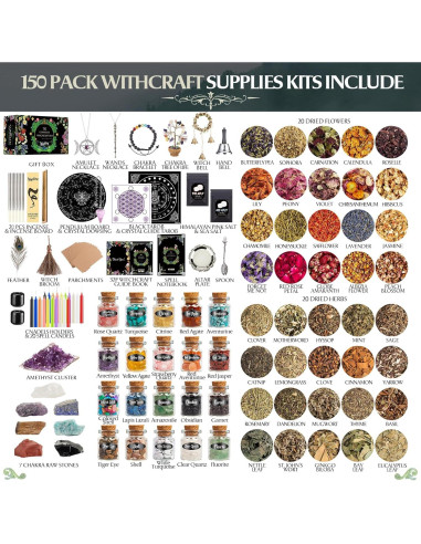 Kit de Hechicería 150 Piezas SHYSHINY - Hierbas, Cristales y Velas