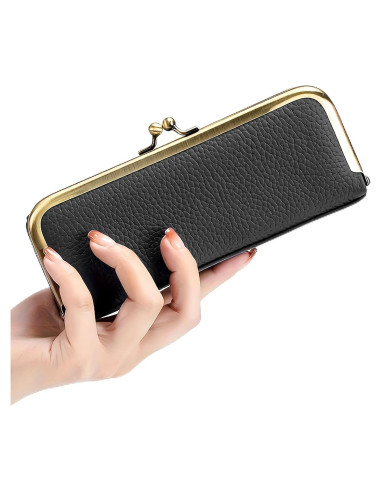 Estuche de Gafas de Cuero QUNIU Negro Compacto 18x7x4 cm