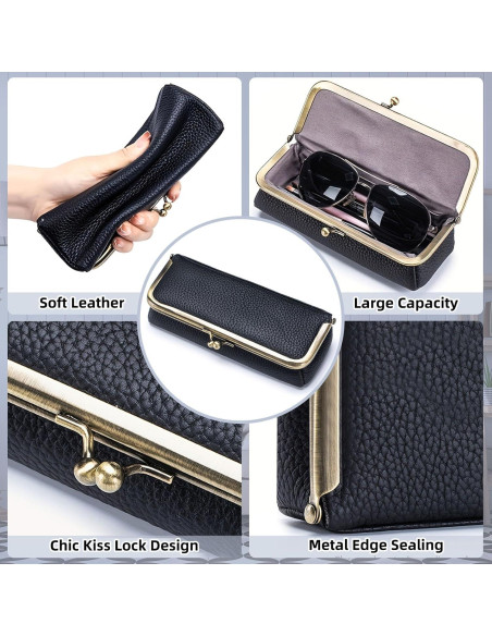 Estuche de Gafas de Cuero QUNIU Negro Compacto 18x7x4 cm