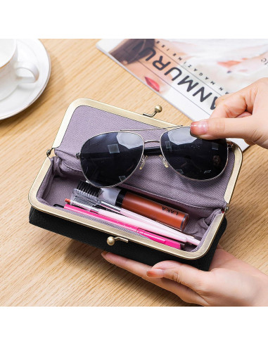 Estuche de Gafas de Cuero QUNIU Negro Compacto 18x7x4 cm