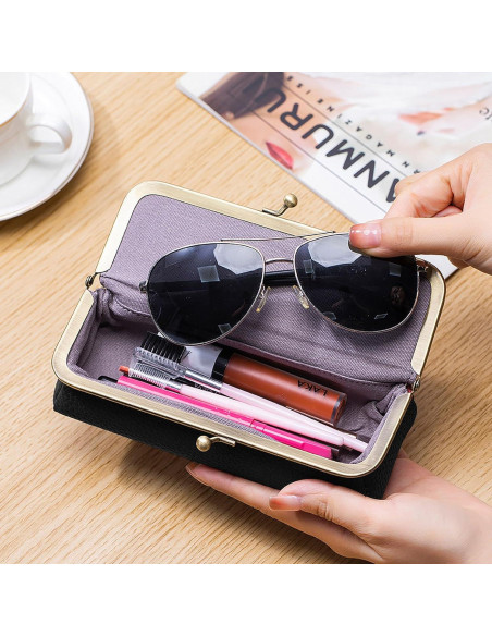Estuche de Gafas de Cuero QUNIU Negro Compacto 18x7x4 cm
