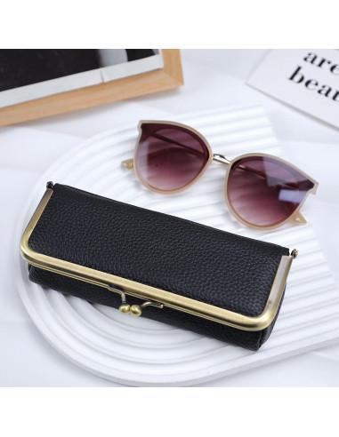 Estuche de Gafas de Cuero QUNIU Negro Compacto 18x7x4 cm