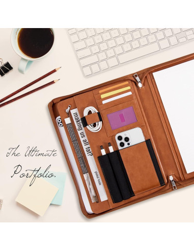 Carpeta de Cuero Calfinder con Cremallera - Portafolio Profesional
