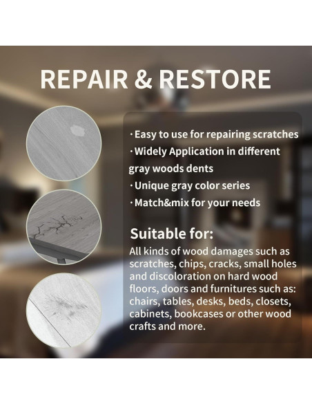 Kit de Reparación de Madera MSQDZW, 13 Piezas, Color Gris