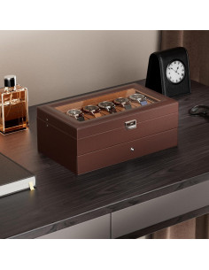 Caja de Reloj ProCase 12 Ranuras con Cajón y Tapa de Vidrio 2