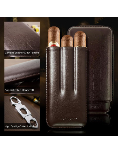 Estuche de Cigarros de Cuero Genuino TORIIOSHY 3 Dedos