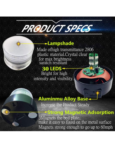 Luz Estroboscópica LED TOPKU, Baliza Magnética Recargable 8 Colores