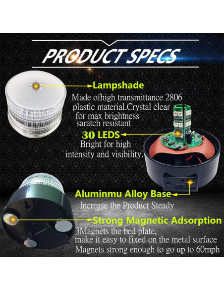 Luz Estroboscópica LED TOPKU, Baliza Magnética Recargable 8 Colores