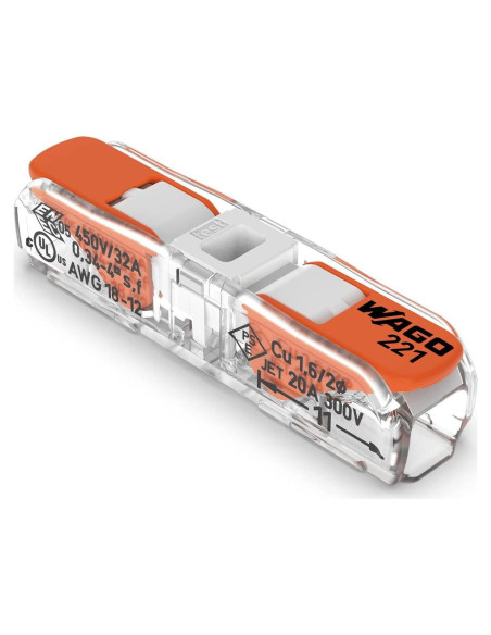 Conector de empalme WAGO Lever-Nuts 2 conductores 24-12 AWG