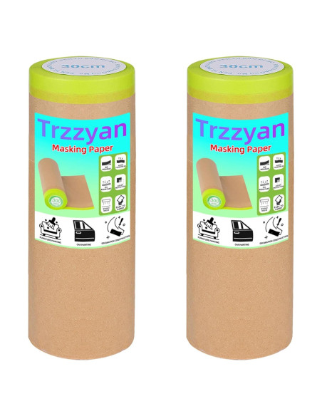 2 Rollos de Papel de Enmascarar Pre-tapeado Trzzyan 30.48cm x 15.24m