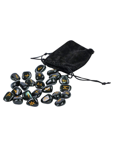 Conjunto de 25 Piedras Rúnicas de Obsidiana Windlass - Runas Vikingas
