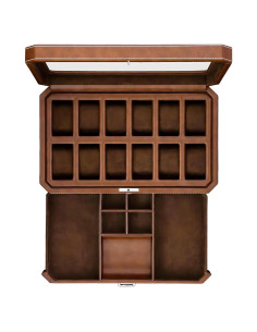Caja de Relojes Rothwell de 12 Compartimentos - Organizador de Joyería Marrón