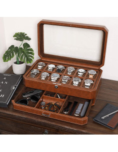 Caja de Relojes Rothwell de 12 Compartimentos - Organizador de Joyería Marrón 2