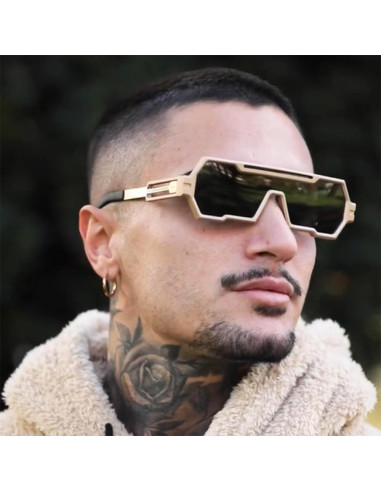 Gafas de sol retro steampunk Junsika para hombres marco dorado