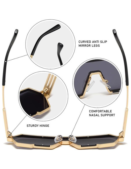 Gafas de sol retro steampunk Junsika para hombres marco dorado