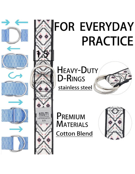 Correa Ajustable de Yoga Kolti 2.44m con D-Ring Antideslizante