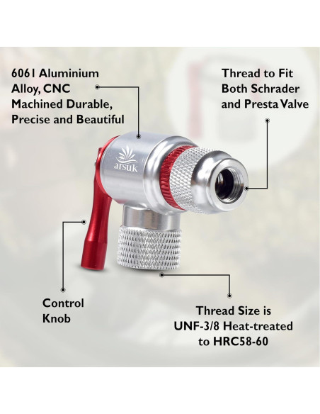 Inflador de Neumáticos CO2 ARSUK Mini para Bicicleta - Compatible con Presta y Schrader