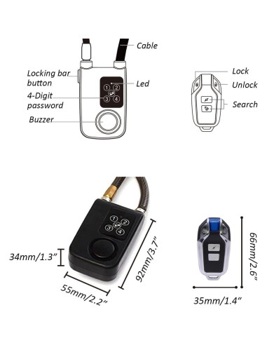 Candado de Alarma Antirrobo Mengshen para Bicicleta Azul