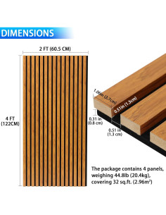 Paneles Acústicos de Pared Taaizau 4 Piezas Nuez Natural 121.9x61 cm 2