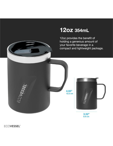 Taza de Viaje EcoVessel TRANSIT Acero Inoxidable 0.35L Negra