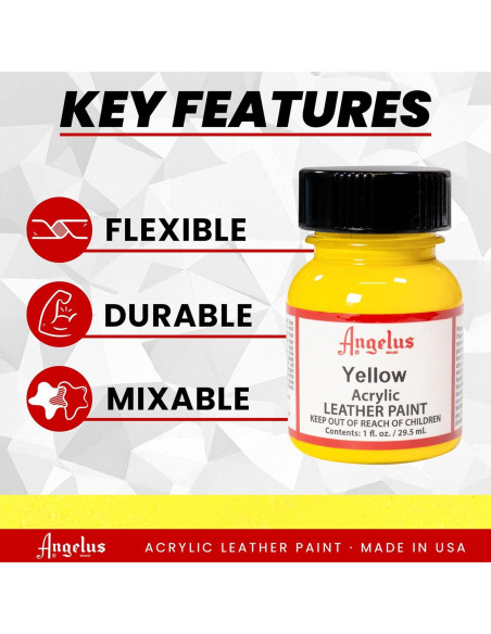 Pintura Acrílica para Cuero Angelus 30 ml Amarillo Secado Rápido