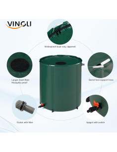 Barril de Lluvia Plegable VINGLI 50 Galones Verde PVC 2