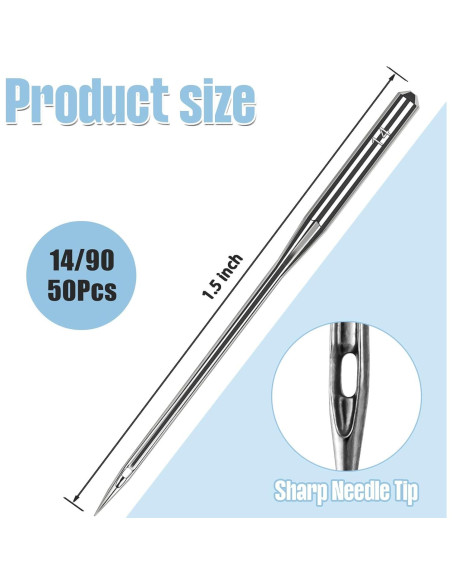 50 Agujas de Máquina de Coser HLARTNET 90/14 Universal para Bordado