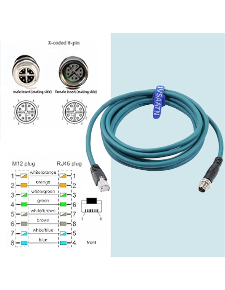 Cable Ethernet M12 8 Pin X-Code RJ45 CAT-7e 5M Azul FSJ