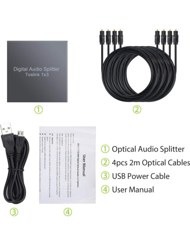Divisor de Audio Óptico Digital CAMWAY SPDIF Toslink 1x3