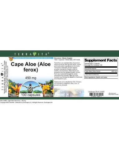 Aloe del Cabo TerraVita 450 mg 100 Cápsulas Sin Rellenos