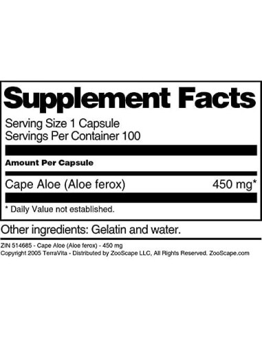 Aloe del Cabo TerraVita 450 mg 100 Cápsulas Sin Rellenos