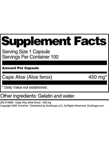 Aloe del Cabo TerraVita 450 mg 100 Cápsulas Sin Rellenos