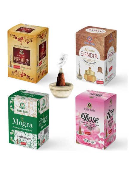 Conos de Incienso Natural RIDHI SIDHI 5 en 1 - Mogra, Sándalo, Rosa