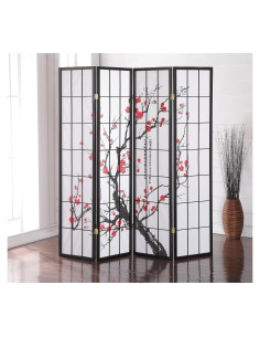 Pantalla divisoria de habitación 4 paneles Roundhill negra